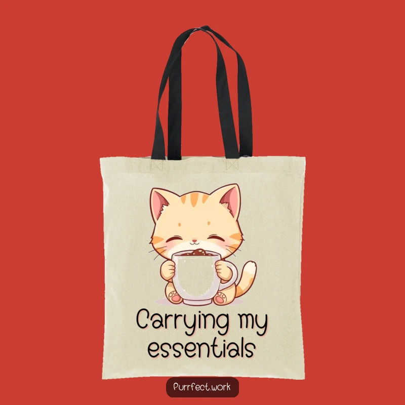 Funny Cat Coffee Tote Bag: Cute Feline Sipping Tiny Mug, Stylish & Humorous Gift