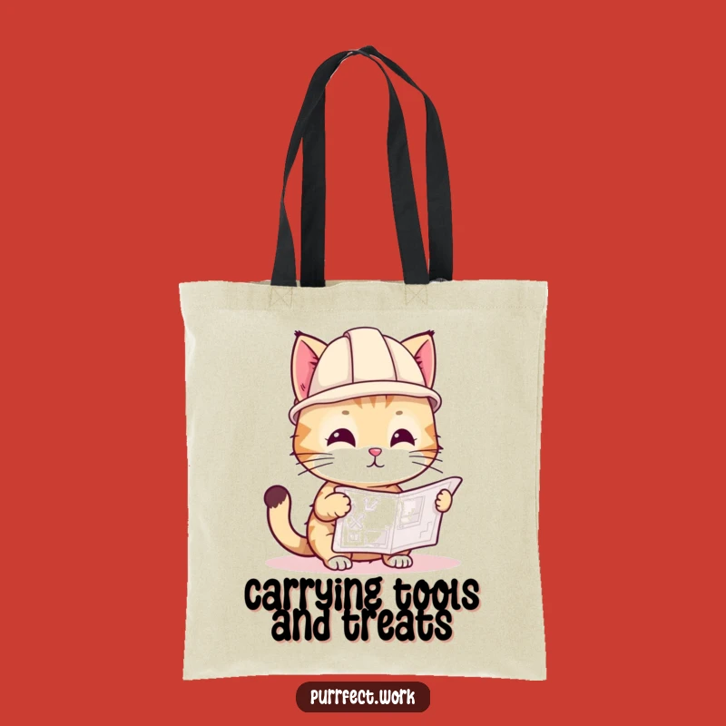 Funny Cat Hard Hat Tote Bag: Playful Builder Cat with Blueprint, Accessory