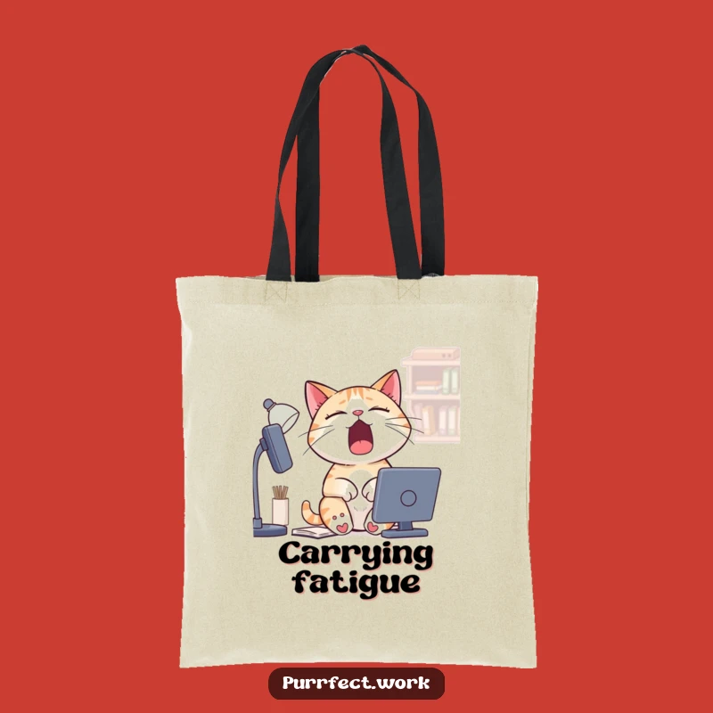 Funny Sleepy Cat Tote Bag - Yawning Desk Kitty Bag for Gifts