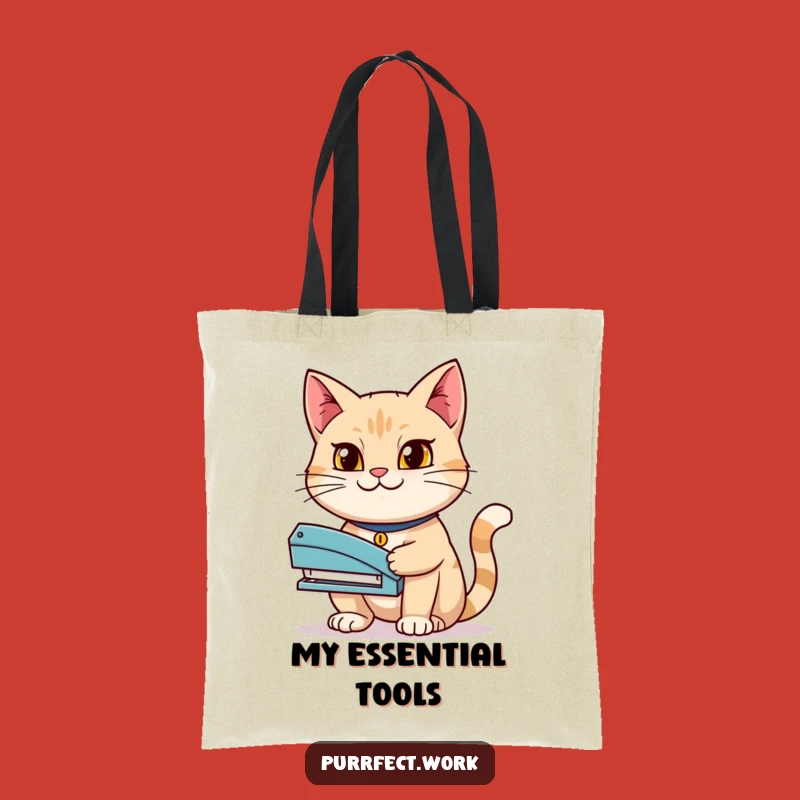 Funny Determined Cat Stapler Tote Bag - Hilarious Organizer for the Ambitious Go-Getter