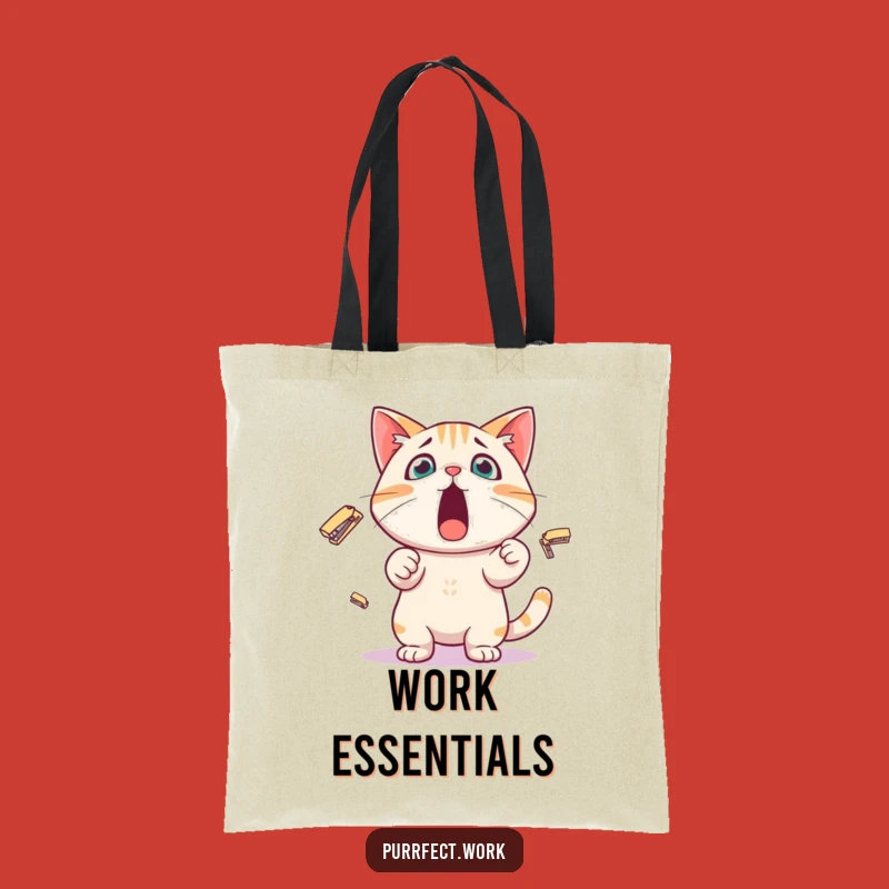 Funny Stapler Cat Tote Bag: Office Juggler, Perfect Gift for Work Essentials